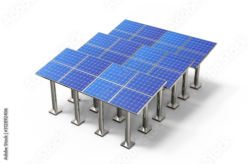 Solar panels on isolated white background, 3d illustration 