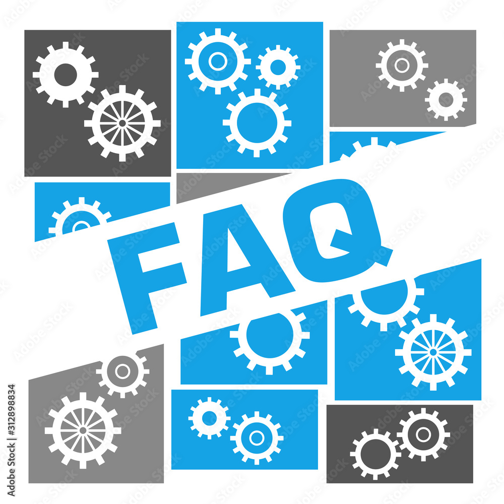 FAQ - Frequently Asked Questions Blue Grey Gears Grid Badge Style 