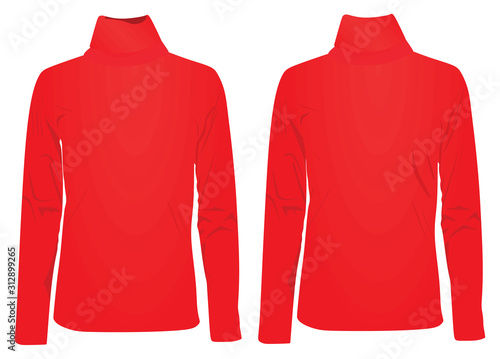 Red high neck long sleeve t shirt. vector illustration
