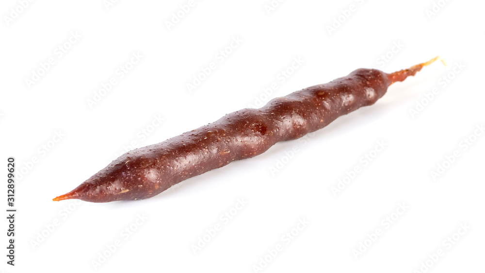 Georgian homemade churchkhela with walnuts and grape juice isolated on white