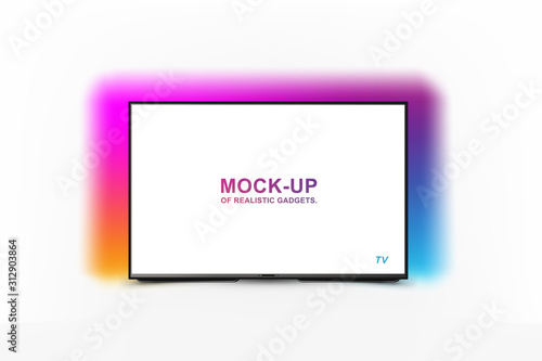 Mock-up of realistic backlit tv with OLED technology. Futuristic home appliances for home on a white background. Flat Vector Illustration EPS10