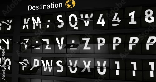 3D generated animation, analog flight information display board with the arrival city of Barcelona,Spain. 4 different animations