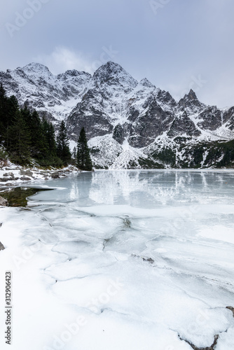 Fototapeta Naklejka Na Ścianę i Meble -  Winter at Sea Eye Lake or Morskie Oko near Zakopane in Poland