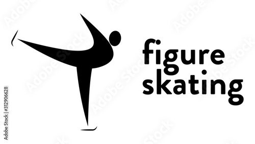 Vector banner with an icon of a figure skater gliding in an ice rink with text headline. Modern flat figure skating sport icon, pictogram