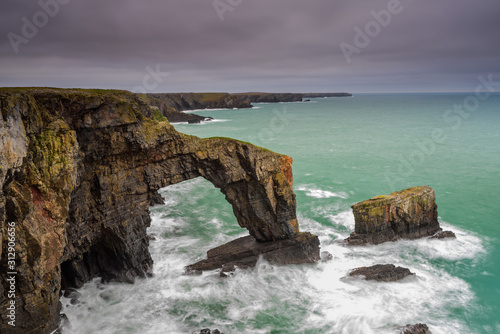 The Green Bridge of Wales. A dramatic, coastal rock arch, located on the Pembrokeshire coastline, in South Wales.