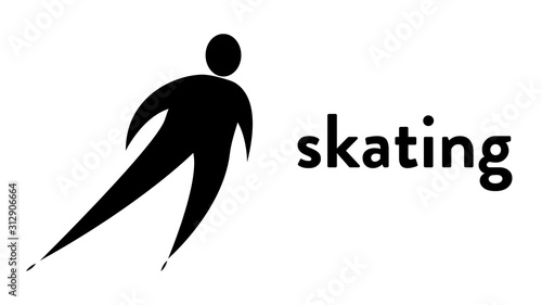 Vector banner with an icon of a skater gliding in an ice rink with text headline. Modern flat skating sport icon, pictogram