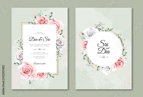 Floral frame wedding card template watercolor