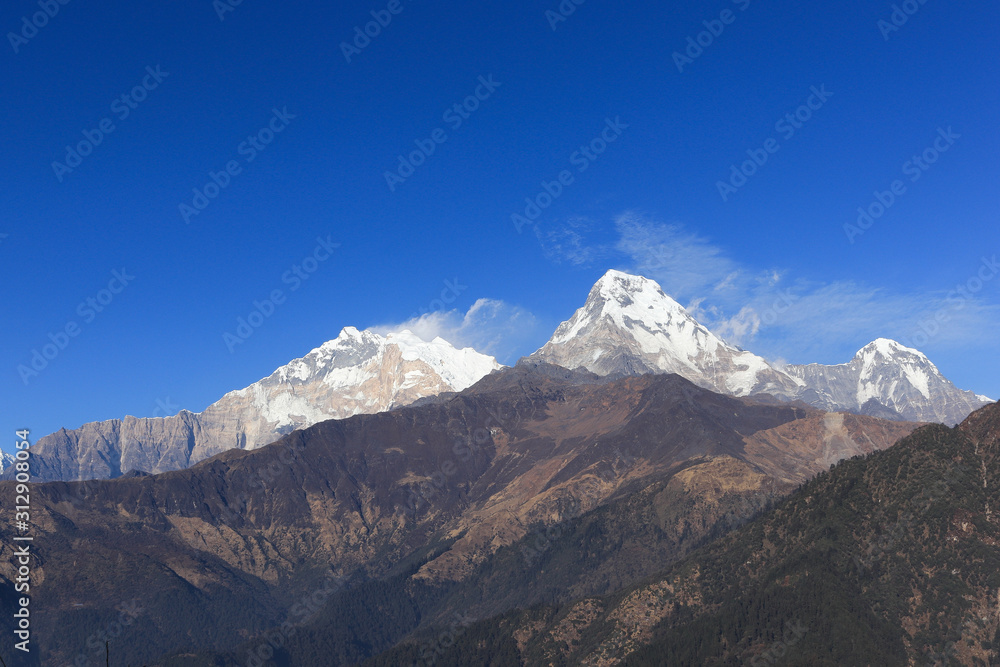 Beautiful peak of Annapurna on Annapurna Circuit in Himalaya Range, Pokhara, Nepal