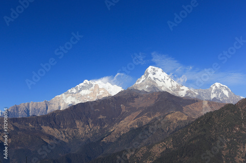 Beautiful peak of Annapurna on Annapurna Circuit in Himalaya Range  Pokhara  Nepal