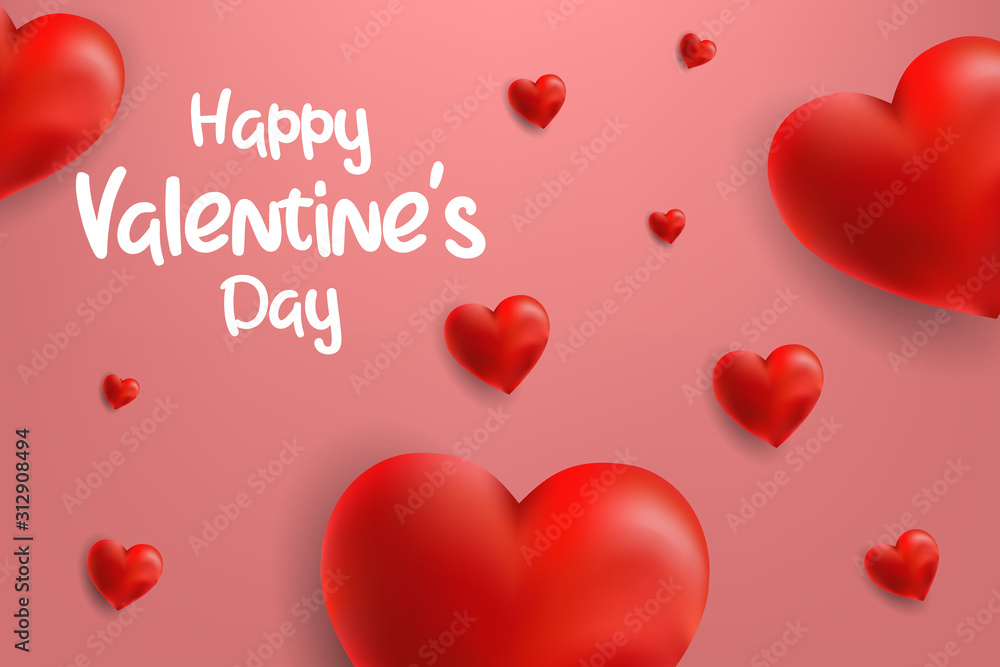 Concept Happy Valentine's Day poster banner with 3d heart.