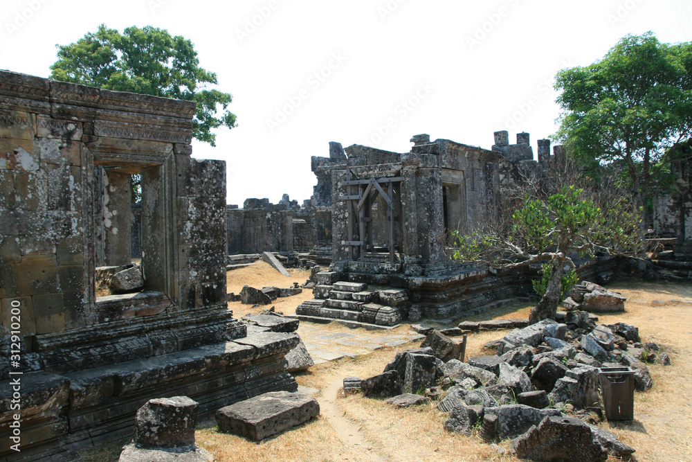 Fototapeta premium Dilapidated Angkor Wat Preah Vihear Temple. Baptized by the baptism of war.