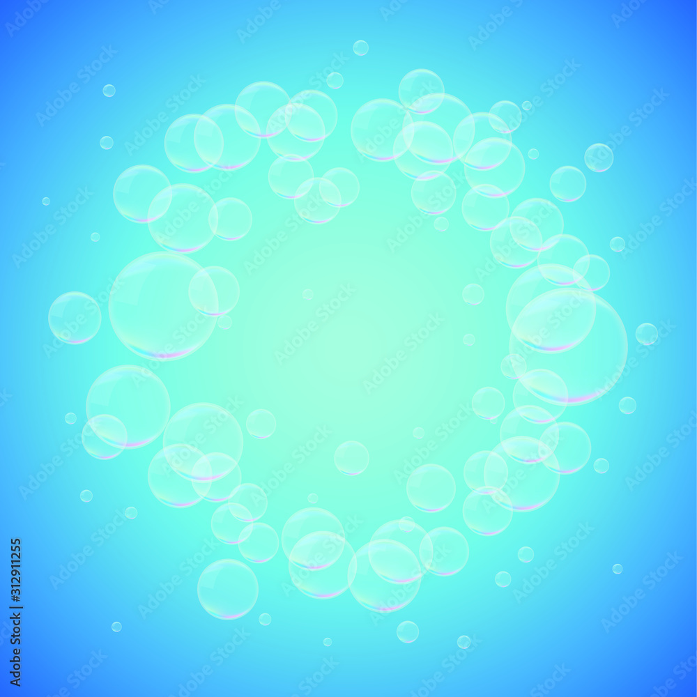 Soap Bubbles on Blue Background . Isolated Vector Design