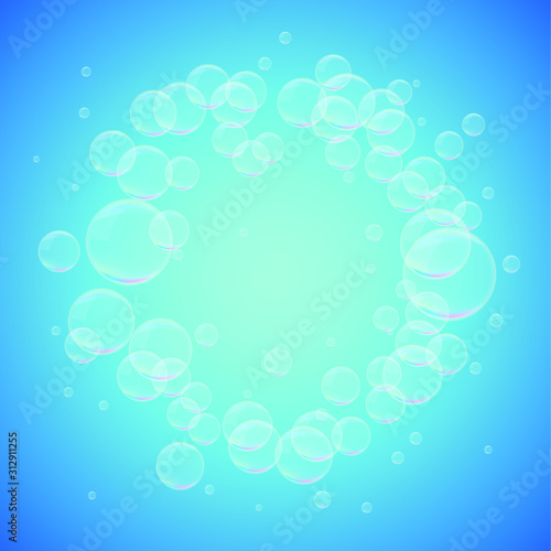 Soap Bubbles on Blue Background . Isolated Vector Design
