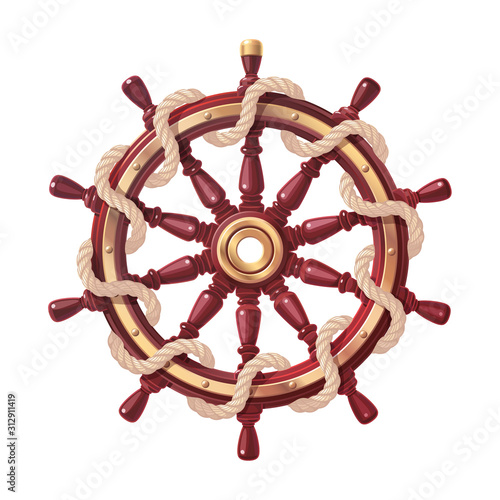 vector boat rope handwheel, ship wheel helm