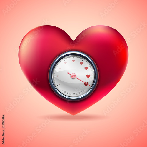 Love meter scale, Love heart indicator, Measuring love icon, Vector Illustration