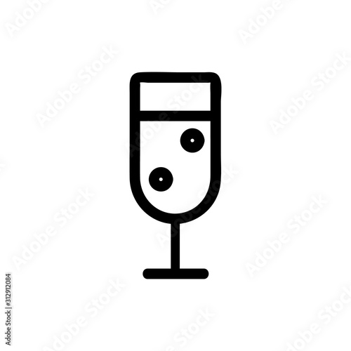 a glass of champagne icon vector. A thin line sign. Isolated contour symbol illustration