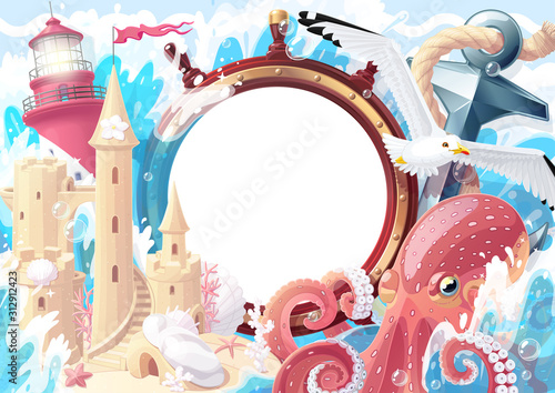 vector Summer sea collage photo frame