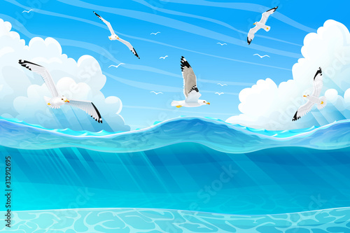 vector summer sea, ocean, underwater