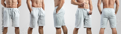Mockup of white shorts on a man on an isolated background. photo