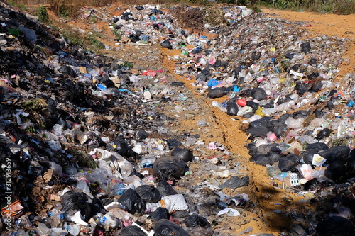 MAEHONGSON PROVINCE, THAILAND-DECEMBER 21 2016, Waste from household in waste landfill. Waste burning in dumping site in THAILAND