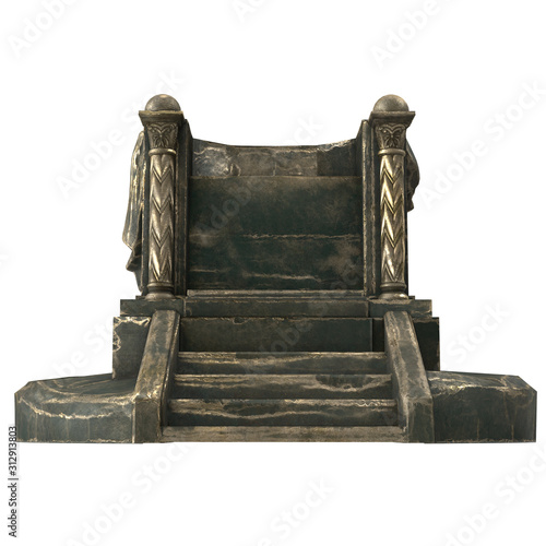 metal antique throne with columns, on an isolated white background. 3d illustration