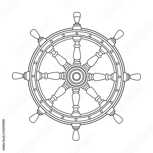 vector black, white boat handwheel, ship wheel helm