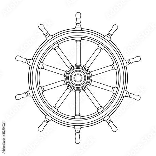 vector black, white boat handwheel, ship wheel helm