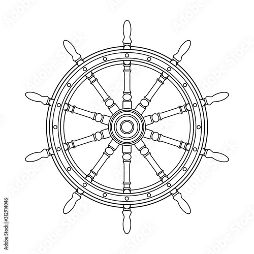 vector black, white boat handwheel, ship wheel helm