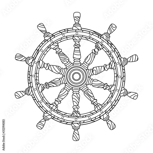 vector black, white boat handwheel, ship wheel helm