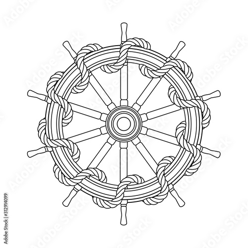 vector black, white rope boat handwheel, ship wheel helm