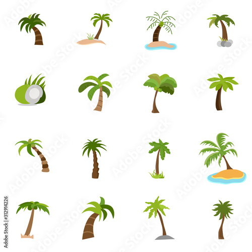 Palm Trees Collection  Tropical Forest  Landscape Design Element Vector Illustration.Green coconut palm icon isolated on white background