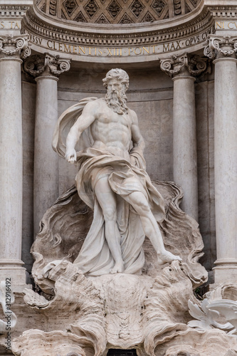 Statues at Trevi fountain (Fontana di Trevi) in Rome, Italy