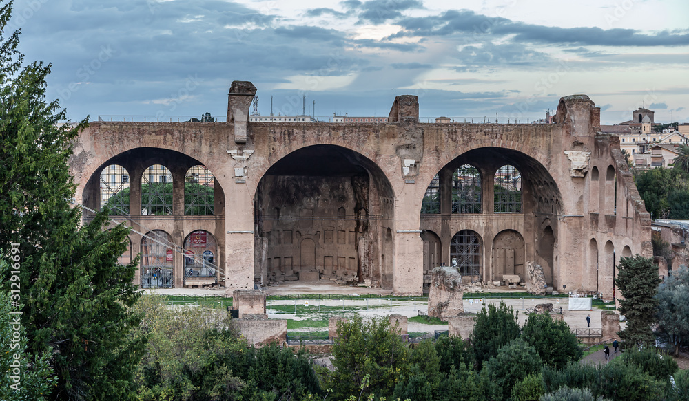 Ruins of the Palace of Septimius Severus or Domus Severiana on the Palatine Hill  in Rome, Italy