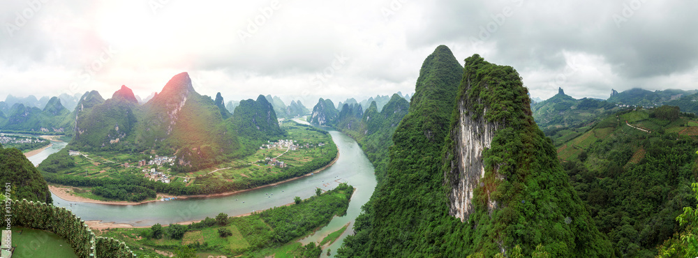 Panoramic landscape of Guilin, Guangxi, China. - obrazy, fototapety, plakaty 