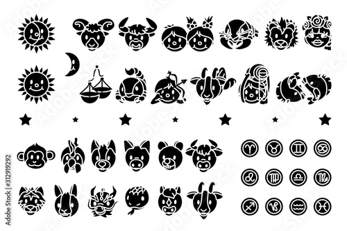 vector cute Zodiac horoscope icons