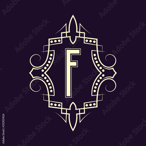 Elegant monogram design with letter F. Business emblem, glamour badge, vintage initial label template.