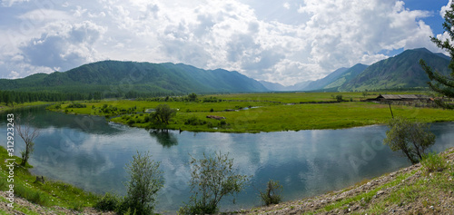 Panorama of a river valley in the mountains.