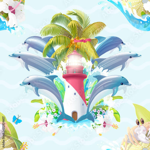 vector marine seamless pattern art