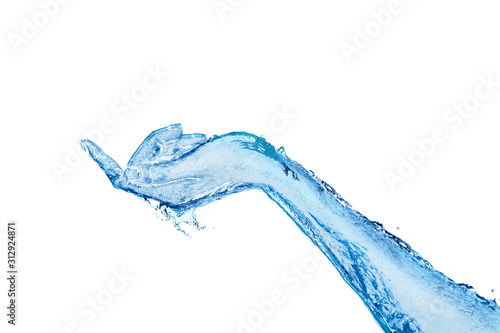 Hand with finger stretched made of blue water