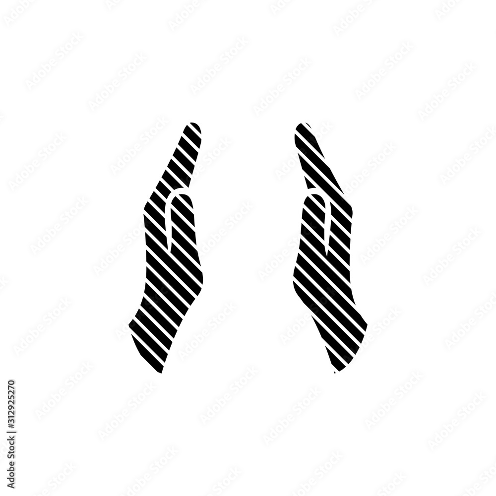 Stripped Protecting hands vector icon. Open hands made of lines. Stock vector illustration isolated on white background. Stripped Protecting hands vector icon. Open hands made of lines. Stock vector illustration isolated on white background.