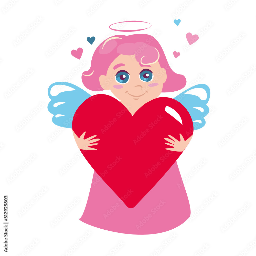 Funny little cupid angel with heart. Illustration of a Valentine's Day in a cartoon style. Amur baby angel. Cute funny cupid little god eros greece kids, romantic. Angel cupid love amur. Vector Eps. 8 Funny little cupid angel with heart. Illustration of a Valentine's Day in a cartoon style. Amur baby angel. Cute funny cupid little god eros greece kids, romantic. Angel cupid love amur. Vector Eps. 8