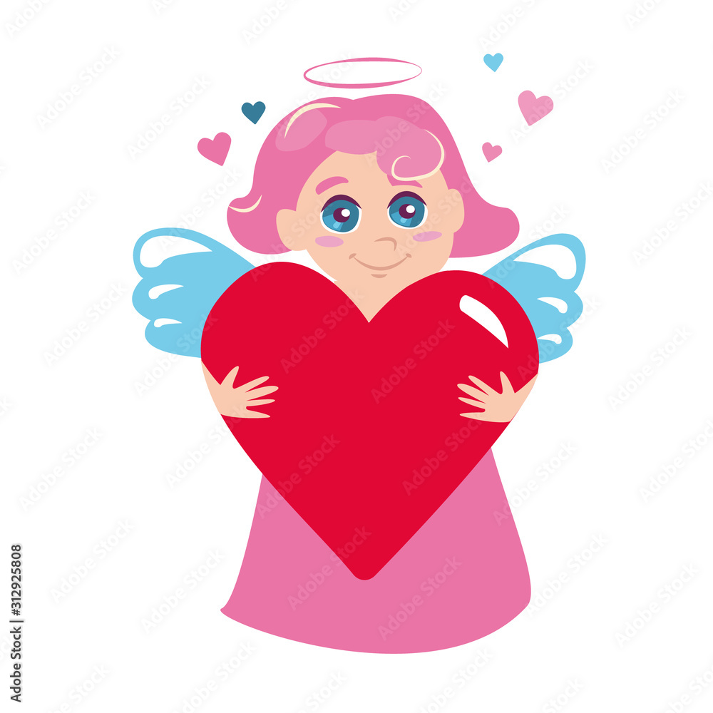 Funny little cupid with heart. Illustration of a Valentine's Day in a cartoon style. Amur baby angel. Cute funny cupid little god eros greece kids, romantic. Angel cupid love amur. Funny little cupid with heart. Illustration of a Valentine's Day in a cartoon style. Amur baby angel. Cute funny cupid little god eros greece kids, romantic. Angel cupid love amur.