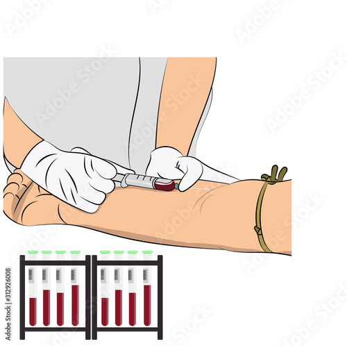 Vector illustration image a doctor using a needle to draw blood from an investigator To check the body
