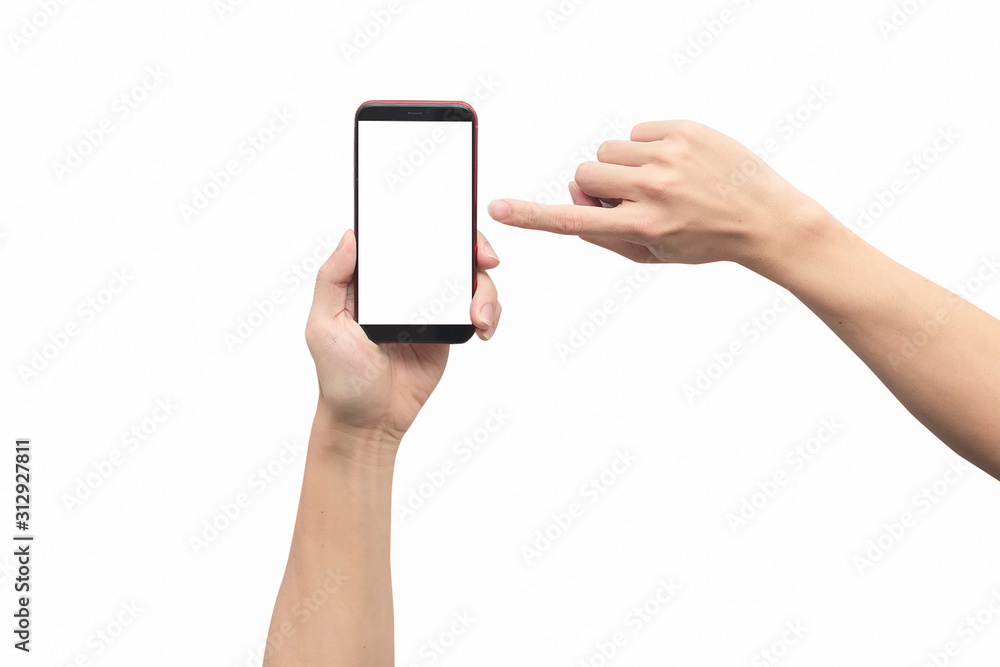 Hand holding mobile smart phone with blank screen. with clipping path Hand holding mobile smart phone with blank screen. with clipping path