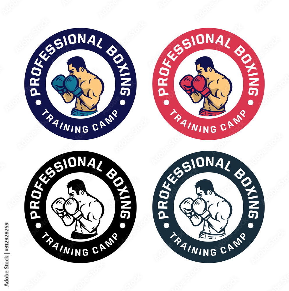 Naklejka premium boxing badge logo design boxer do defense vector pack