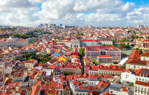 Lisbon, Portugal - 5 may: aerial veiw on city district Santa Catarina and Assembly of the Republic skyline