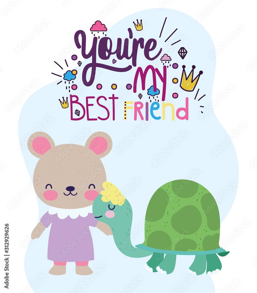 best friends cute bear and turtle cartoon card Stock Vector ...