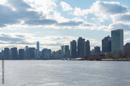 Manhattan Skyline along the East River in New York City