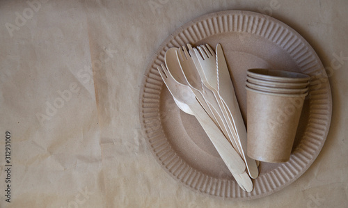 disposable eco dishes from paper cardboard spoon fork knife