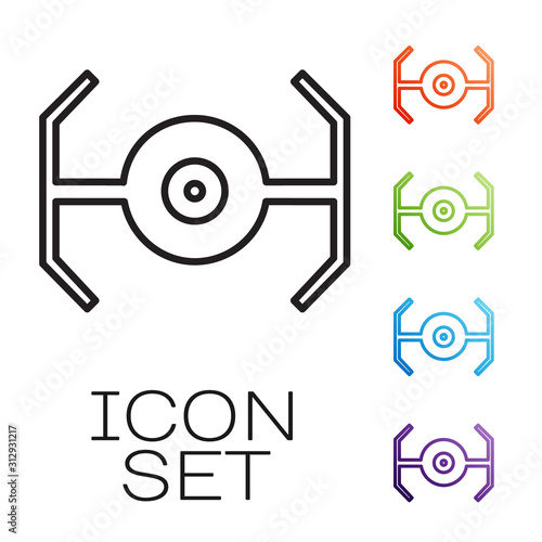 Black line Cosmic ship icon isolated on white background. Set icons colorful. Vector Illustration